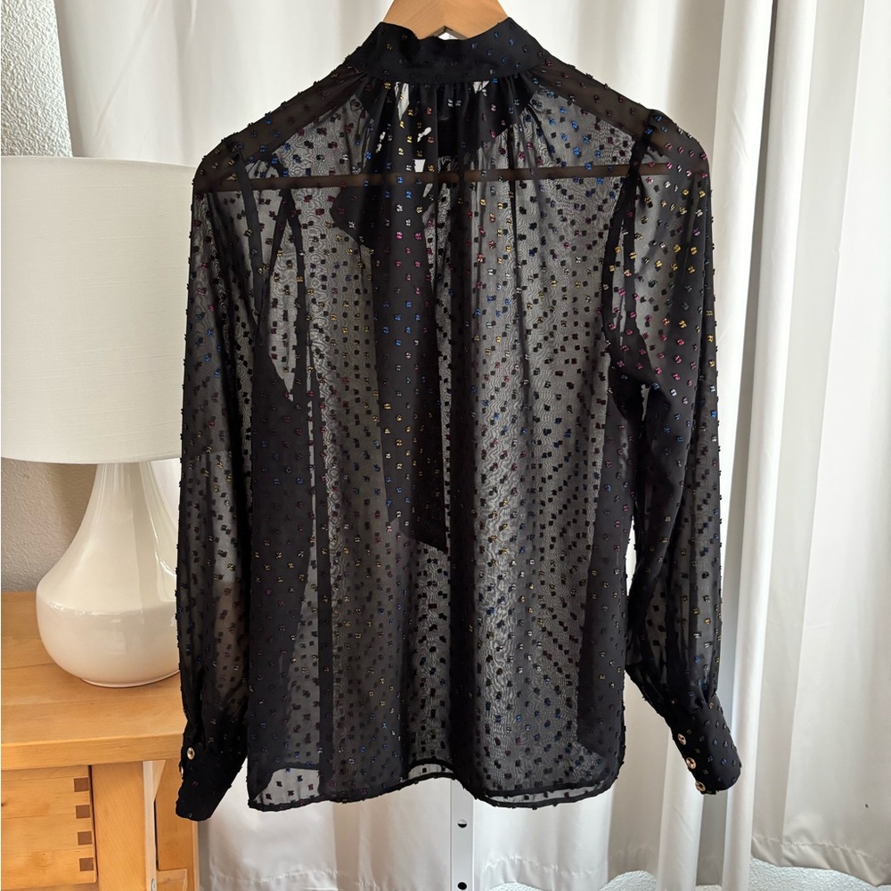 Modcloth Black Sheer Polka Dot Blouse
